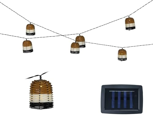 Solar LED Lichterkette mit Lampenschirmen in Rattan Optik 2,1m Kunststoff Warmweiß - Solarlichterkette für Garten Balkon - Solarkette Gartendeko - Outdoor Partylichterkette - Dekobeleuchtung Außen