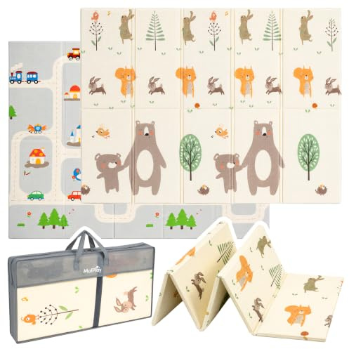 MalPlay Krabbelmatte Baby 150x180x1 cm Faltbar mit Tasche, groß gepolstert | Krabbeldecke Baby Teppich Spieldecke Playmat XPE Schaumstoffmatte abwaschbar, Babyteppich Babymatte Bodenmatte