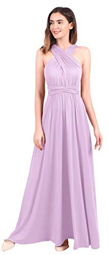 FYMNSI Donna Transformare Infinity Vestito Lunghe Senza Schienale Scollo a V Vita Alta Senza Maniche Multiway Avvolgere Damigella d' Onore Formale Maxi Abito da Sera Matrimonio Banchetto Viola XS