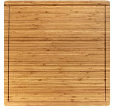 BambooMN Bamboo Burner Cover Cutting Board, 3 Ply, Large, Square - Grooved/Flat (20x20x0.75) - 1 Piece