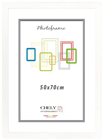 CHELY INTERMARKET Marco de Fotos 50x70cm (Blanco) MOD-254 Hecho de Madera, Ancho de moldura 2cm