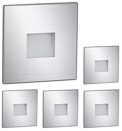 ledscom.de 5 Stück LED Treppenlicht/Wandeinbauleuchte FOW für innen und außen, Downlight, eckig, edelstahl, 85 x 85mm, warmweiß