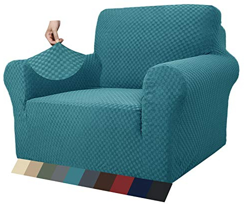 MAXIJIN Jacquard Sessel Wohnzimmer Sesselbezug Stretch für Wohnzimmer rutschfest Stuhlbezug Sofabezug 1 Sitzer für Hunde Haustiere mit Anti-Rutsch-Schäume (1 Sitzer, Pfauenblau)