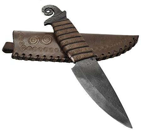 Madhammers Große Schnecke braun Prämie Handgeschmiedetes Federstahl Messer - Scharfe & Spitze Klinge mit Echtledertasche Kunst- & Kulturliebhaber - Gesamtlänge 25 cm