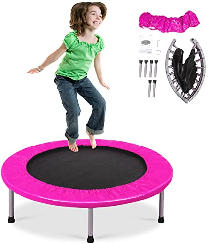 DREAMADE Trampolin aus Stahlrohr, Faltbares Kindertrampolin mit Tragfähigkeit von 100 kg, Fitnesstrampolin mit Rutschfesten Fußkappen, Gartentrampolin für Kinder & Erwachsene, Indoor (Rosa)
