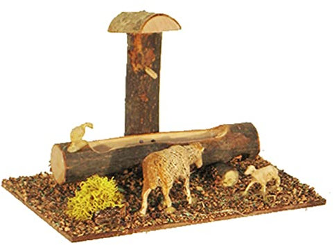 Tradineur - Abrevadero con Animales para Portal de belén 11 x 15,5 x 9 cm, Corcho y Resina, Bebedero ovejas, Patos, gallinas, asnos, Pesebre, Navidad, decoración Tradicional, Modelo Aleatorio