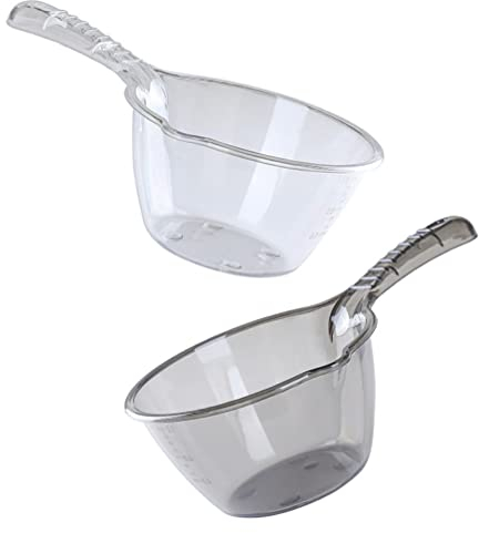 Angoily 2 Pcs Water Ladle,Plastic Water Dipper,Long Handle Bath Ladle Shower Ladle,Shampoo Ladle Cups,Clear Water Ladle for Kitchen Bathroom Garden