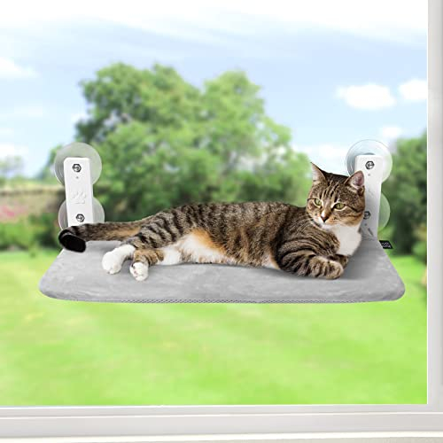GUUSII HOME Fensterliege für Katzen Hängematte Fensterplätze Katzenbett Fenster Faltbare Katzenhängematte Fensterhängematte Katzenliege Katzenhängebett mit Starken Saugnäpfen(Grau,M)