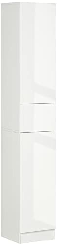 kleankin Tall Bathroom Cabinet with Adjustable Shelves, High Gloss Storage Cupboard, Freestanding Tallboy with Storage Drawer, White