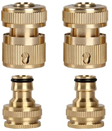 ViLiyDuo 4 Stück Messing Schlauchverbinder Set,Messing Schnellkupplung,2 Schlauchkupplung 1/2 Zoll,2 Hahnverbinder Adapter, für Autowäsche und Schlauchverbindung