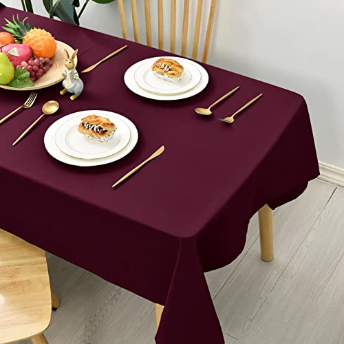 Hiasan Glatt Tischdecke Fleckenabweisend Tischtuch mit Lotuseffekt Leicht Wasserabweisend Tischwäsche, Weinrot, 130x220cm