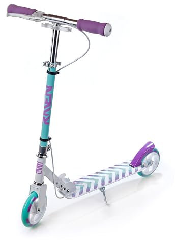 RAVEN Scooter Roller Tretroller Kickscooter für Kinder | klappbar | höhenverstellbar | Tragegurt (Pastelle White/Mint mit Handbremse, 145mm)