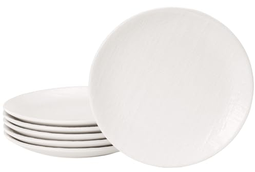 Navaris Platos Hondos Blancos - 6x Juego de Platos de Ceramica de 20 cm - Set Platos Ensalada Sueltos - Apto para Microondas Lavavajillas y Horno - 6x Platos Vajilla Blanco lino