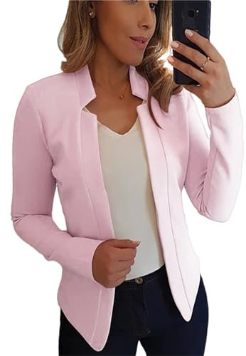 YMING Donne Casual Tuta Blazer Colore Solido Collo Dentellato Blazer Corto Fronte Aperto Leggero Blazer Rosa Chiaro 4XL