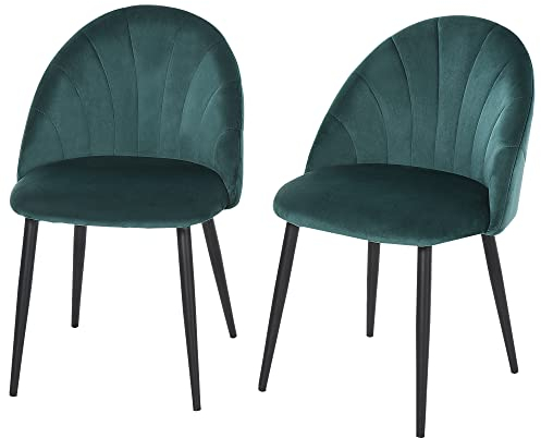 HOMCOM Esszimmerstühle 2er Set Küchenstuhl mit muschelförmiger Rückenlehne, Samtoptik, Sessel Polsterstuhl mit Fußpolster, Stühle, Wohnzimmerstuhl mit Stahlbeine für Esstisch, Grün