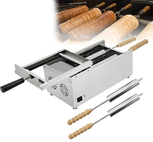 forplubossmmp Horno Comercial para Pasteles con Chimenea - Máquina para Hacer Conos De Helado Eléctrica con 2 Rodillos para Hornear - Máquina para Hacer Panecillos Eléctrica De Acero Inoxidable 1,2Kw