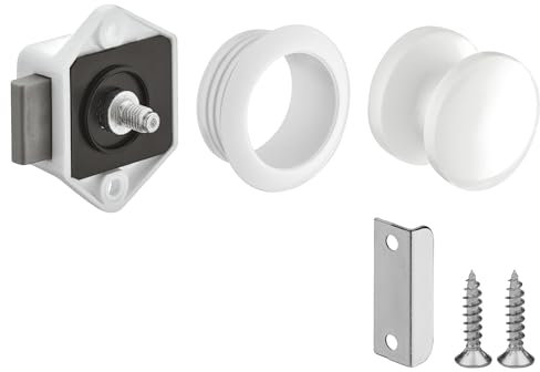 cyclingcolors Serrure verrou avec bouton Push-lock mini poussoir axe 15mm poignée rosace idéal bateaux caravanes camping car van fermeture sans clé, blanc