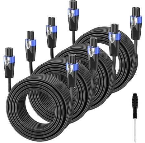 GCTBL 4Pack 5M Speakon Cables, Professional 12 Gauge Audio Cord DJ/PA Speaker Cable with Speakon Connectors for Amplifier, Speaker