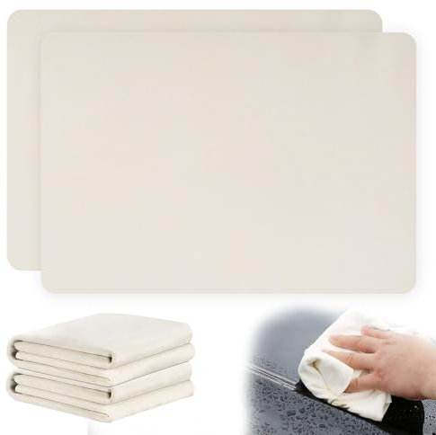 Chamois Leathers for Cars – 2 Pcs Large 60x40cm Shammy Leather Cloth, Natural Sheepskin Drying Towel, Super Absorbent, Lint-Free & Streak-Free, Ideal for Auto Detailing, Mirrors & Kitchen Cleaning