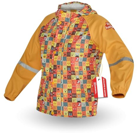 GEBOL Kinder Regenjacke wasserdicht mit Kapuze – leichte atmungsaktive Outdoor Jacke mit Reflektoren für Mädchen & Jungen – Matschjacke „Little Helpers”