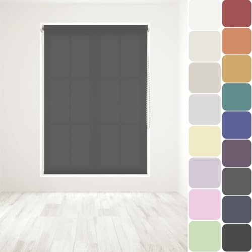 Straight Edge Dim-Out Roller Blind - Easy Fit Home Office - 240cm Width x 210cm Width Drop - Dark Grey