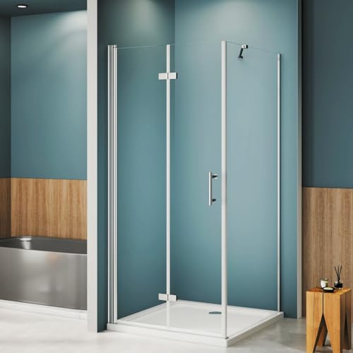 AQUENITH Duschkabine Falttür 120x80x195cm Duschabtrennung mit Seitenwand | Rahmenlos Eckdusche mit 6mm Sicherheitsglas ESG Klarglas Nano-Beschichtung,flexible Montage,Hebe-Senk-System
