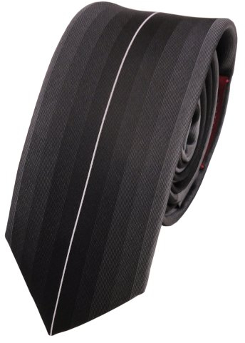 TigerTie Schmale Krawatte schwarz anthrazit grau silber gestreift - Schlips Tie