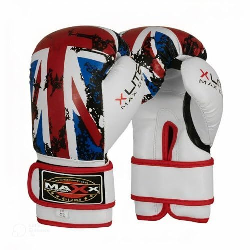 Maxx Guantes de boxeo de piel para adultos, diseño de bandera de Reino Unido, 283,5 - 453,6 gr