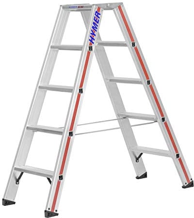 Hymer Stufenstehleiter 2x5 Stufen (beidseitig begehbar, verstรคrkte Stufen, Spreizsicherung) 802410