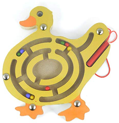 HappyToy Animal Mini Wooden Round Magnetic Wand Number Maze Interactive maze Magnet Beads Maze Age 3+ on Board Game City Traffic Eduactional Handcraft Toys (Duck)