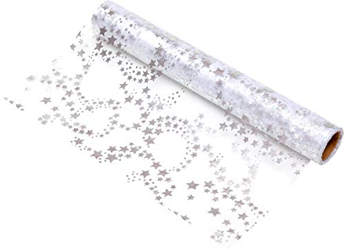 100%Mosel Runner da Tavola in Organza, Stelle Argento/Metallizzato (28 cm x 5 m), Runner Trasparente, elegante Decorazione da Tavola per Natale & Avvento, Decorazione festiva per occasioni Speciali