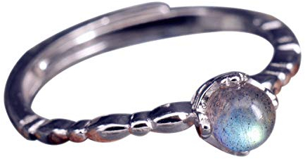 NicoWerk Damen Silberring Mondstein aus 925 Sterling Silber Kugel mit Stein Blau Glatt Dezent Verstellbar Offen SRI344
