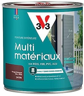 V33 Peinture extérieure Multi-matériaux, Rouge basque satin 0,5L