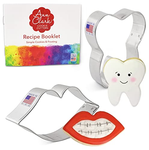 Ann Clark Cookie Cutters 2-teiliges Ausstechformen-Set Sweet Smile Zahnarzt mit Rezeptheft Mund und Zahn