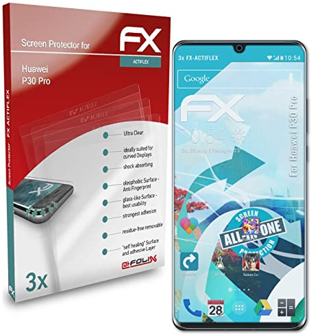 atFoliX Película Protectora compatible con Huawei P30 Pro Protector Película, ultra claro y flexible FX Lámina Protectora de Pantalla (3X)