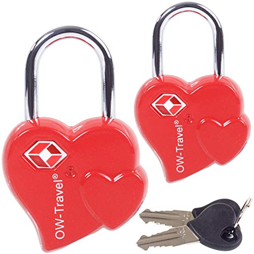 OW-Travel Cadenas Coeur St Valentin Clé TSA pour Valise. Mini Cadenas Coeur Rouge Antivol pour Bagages Casier Rangement Tente Camping. Bagages Cadenas USA. Verrou a Cle Valise 2 Pcs Rouge