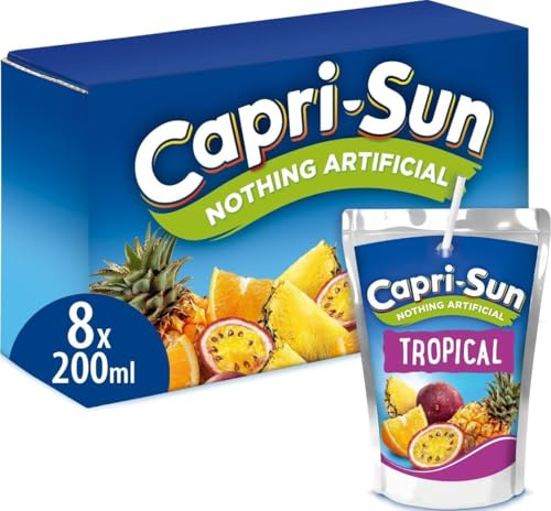 Capri-Sun Tropical Kids Juice Drink Multipack, 8x200ml | Exotic blend of lemon, orange, apple, pineapple and passion fruit; made with real fruit juice; no artificial ingredients