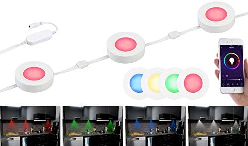 Lunartec Vitrinenbeleuchtung: 3er-Set WLAN-Unterbau-LEDs, RGB+W, für Amazon Alexa & Google Assistant (Vitrinenbeleuchtung Alexa, Küchenunterbauleuchten, Deckenlampe)