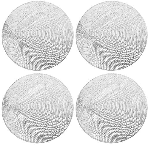 GLOBALDREAM Platzdeckchen, 4 Stück Tischuntersetzer Platzset Tischset Vinyl Hohl Platzsets Abwischbar PVC Platzdeckchen für Küche, Zuhause, Speisetisch (Silber, 38 cm)