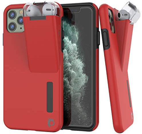 PunkCase for iPhone 11 Pro Airpod Charging Case Holder | Slim & Durable 2 in 1 Cover Designed for iPhone 11 Pro (5.8) | Protects Your Phone + Stores & Charges Your AirPods Gen. 1 & 2 [Red]
