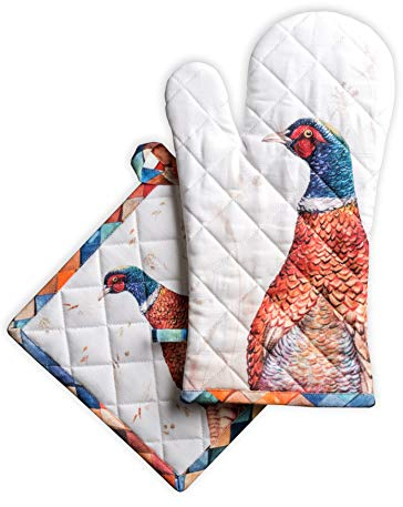 Maison d 'Hermine Faisan D'Automne Set di guanti da forno 100% cotone (19cm x 33cm) e presina (20cm x 20cm) per cucinare, microonde, barbecue, Festa della mamma
