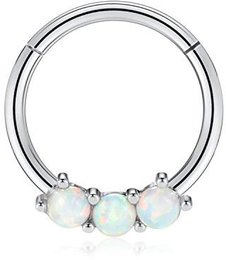 16G 10mm Opal Septum Clicker Daith Ohrringe Chirurgischer Stahl Nasenring Helix Tragus Knorpel Piercing Schmuck