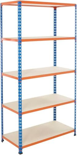 BiGDUG 5 Tier Shelving Storage Units - 1830mm High Chipboard Shelves (1830h x 1525w x 455d mm)