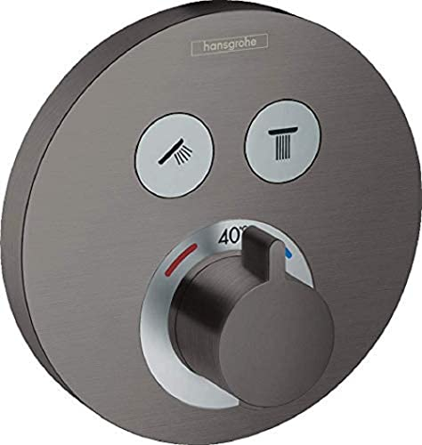 hansgrohe ShowerSelect S Set de finition pour mitigeur thermostatique encastré avec 2 fonctions, noir chromé brossé, 15743340