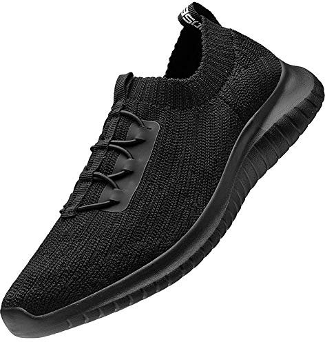 konhill Zapatillas Casual Mujer Sin Cordones Caminar Transpirable Tenis Deportivas Cómodas Ligeros Zapatos EU 44 Todo Negro