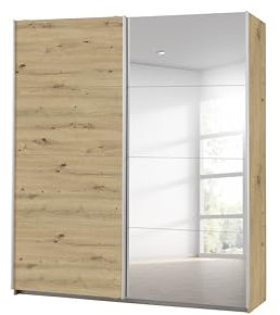 Rauch Möbel Caracas Schrank Kleiderschrank Schwebetürenschrank, Eiche Artisan, Holz, 2-trg., inkl. Zubehörpaket Basic 2 Kleiderstangen, 2 Einlegeböden, BxHxT 181x210x62 cm