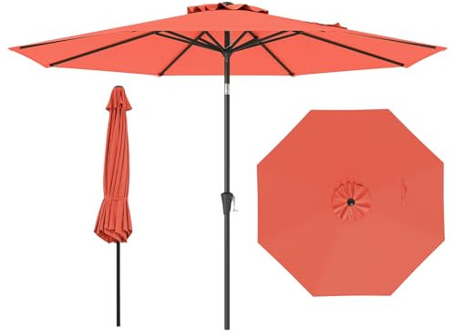 COSTWAY Parasol de Jardin Exterieur Ø 303 cm, Parasol Balcon avec Inclinaison à Bouton-Poussoir, Double Toit, Manivelle, Loquet de Sécurité, 8 Baleines, pour Jardin Piscine Plage (Orange)