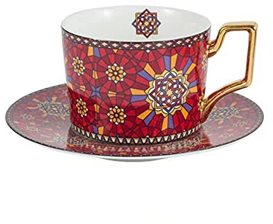 Tasse à café marocaine en céramique, tasse à eau et soucoupe de style européen, cadeau pour la maison, le bureau, restaurant, tasse à thé de l'après-midi, modèle de couple, doré