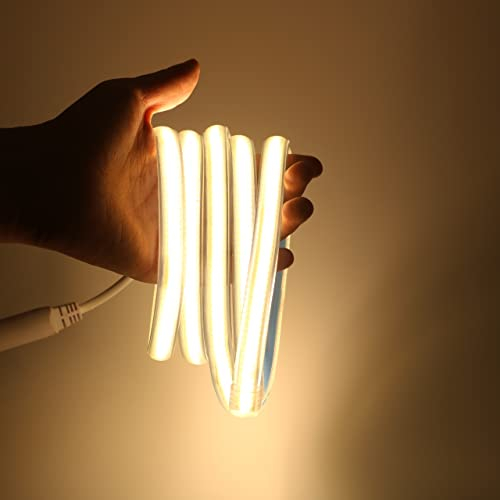 pcning Bandeau LED COB 220V Blanc Chaud 1M pour Chambre Avec Interrupteur Recoupable 50 cm Lumineuse IP67 Etanche Ruban 3000K (Blanc Chaud, 1)