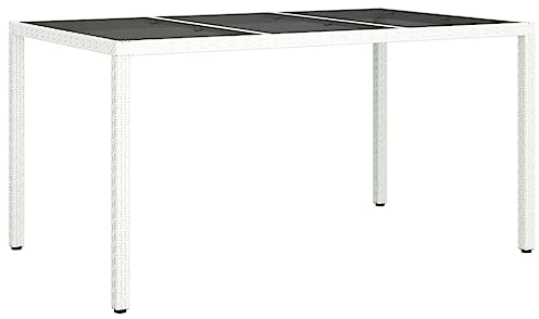 vidaXL Gartentisch Esstisch Terrassentisch Gartenmöbel Balkontisch Outdoor Tisch Außentisch 150x90x75cm Gehärtetes Glas Poly Rattan Weiß